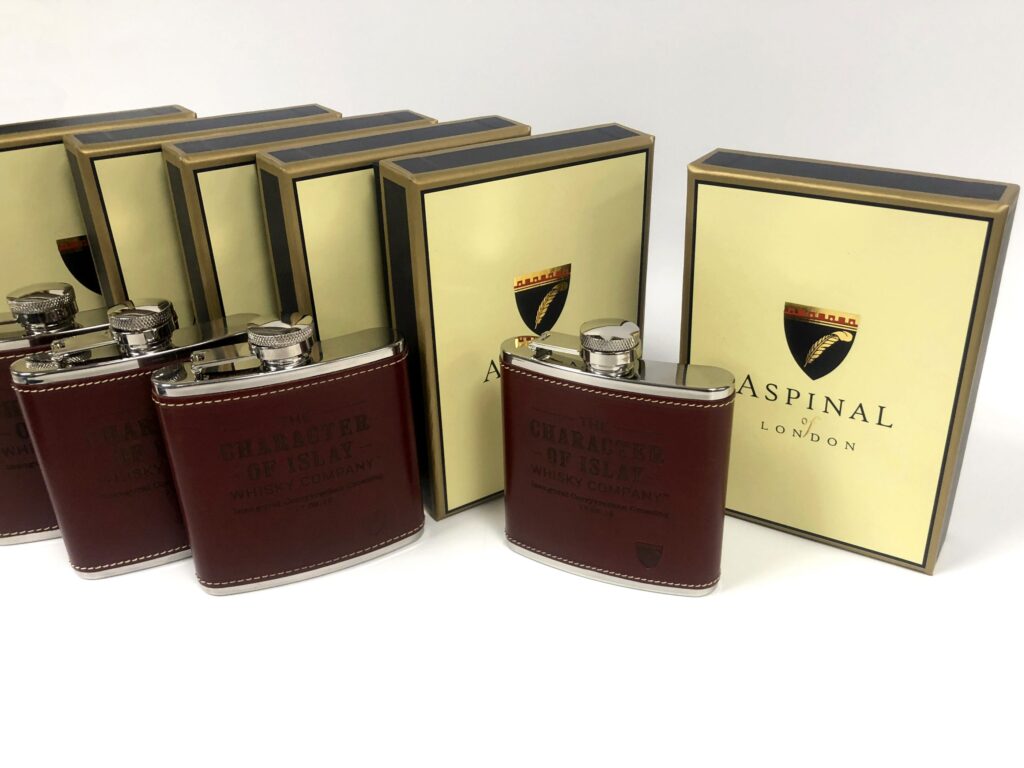 The Character of Islay Whisky Company Whisky Flask Etching