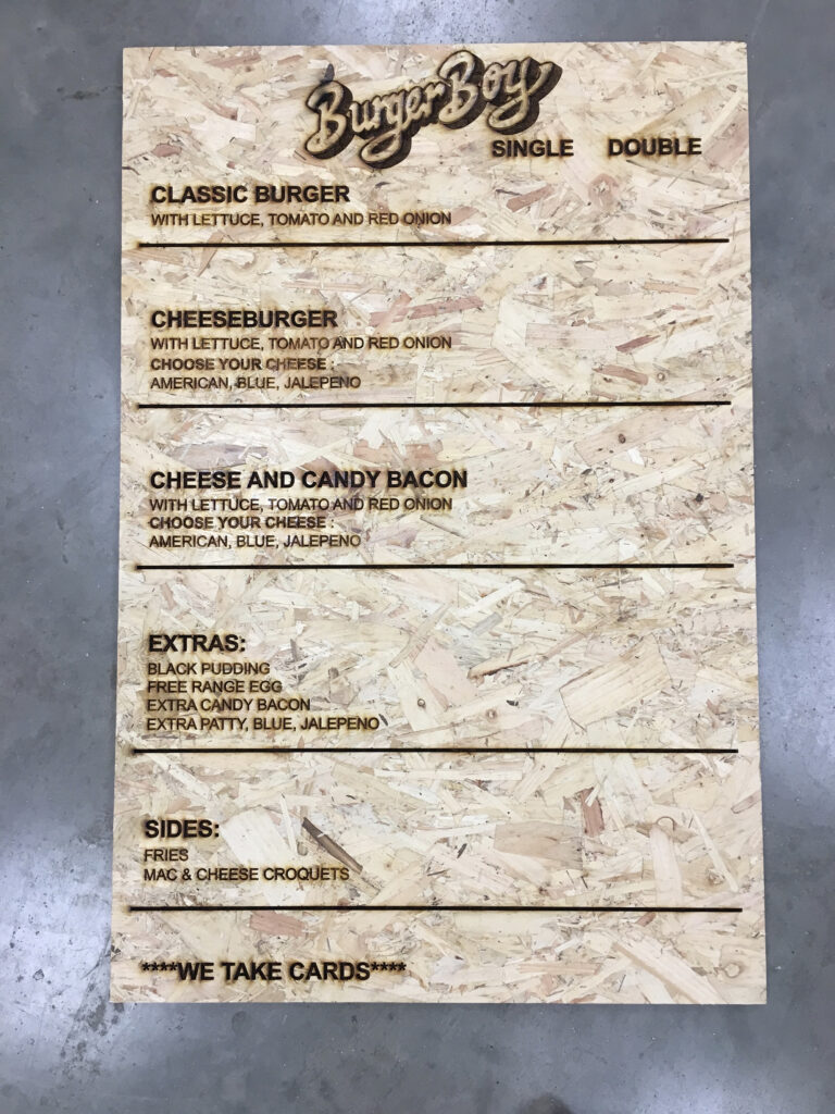 Burger Boy Menu board