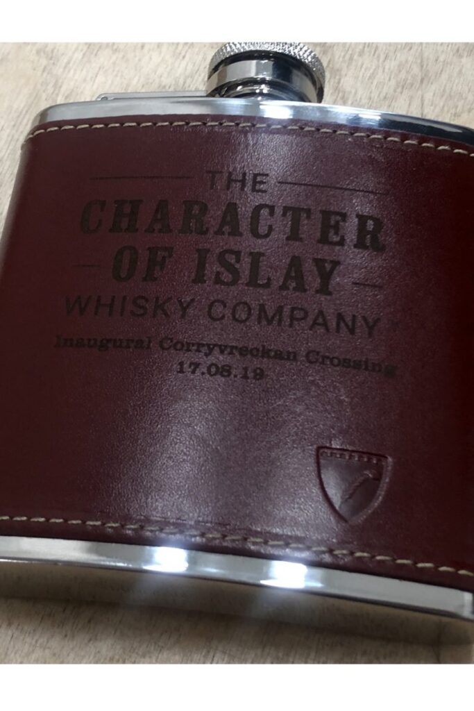 The Character of Islay Whisky Company Whisky Flask Etching